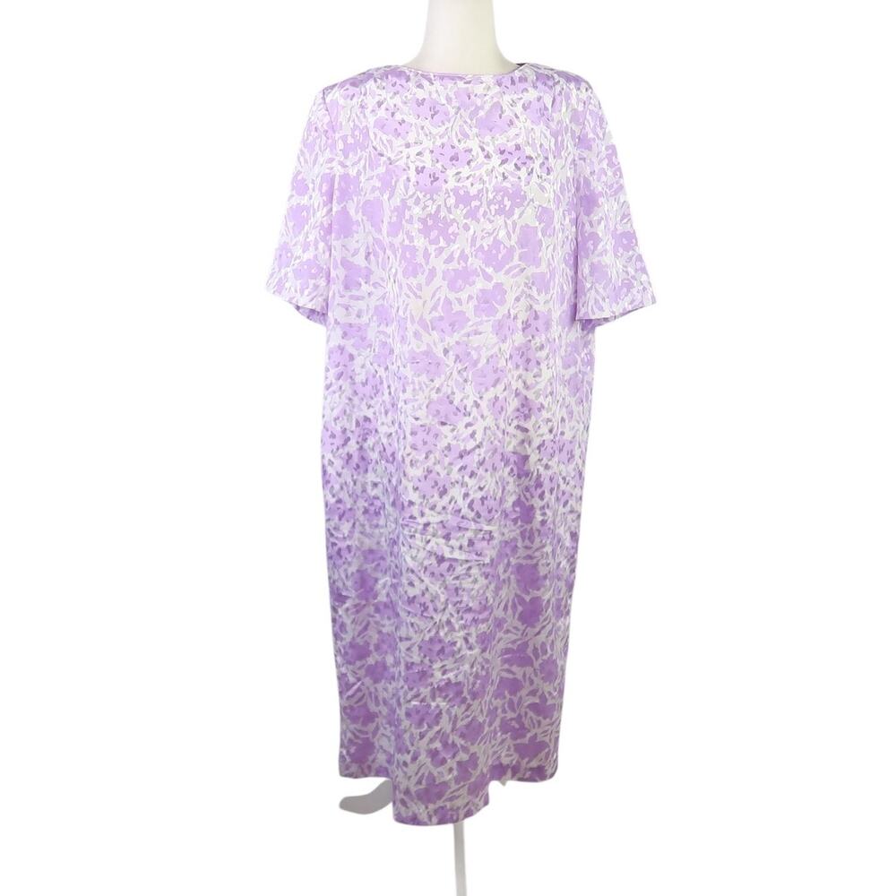 Vintage 80s lavender purple and white abstract floral satin midi dress
